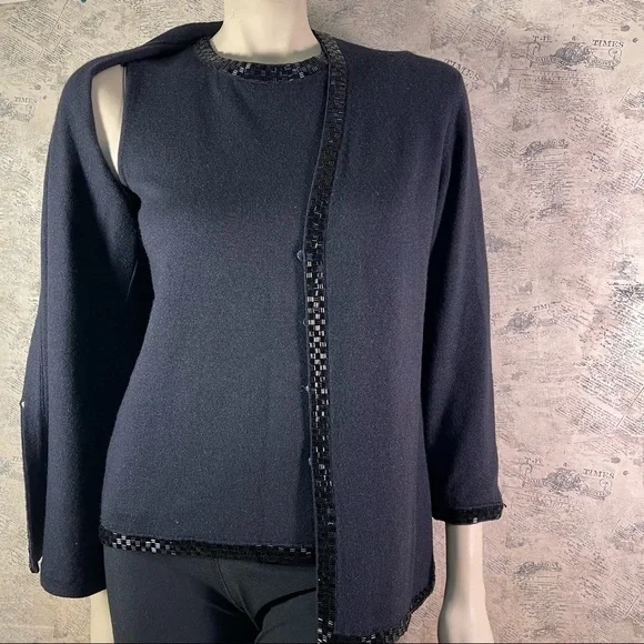 Escada for Neiman Marcus Knittedtop and cardigan with Bugle beads